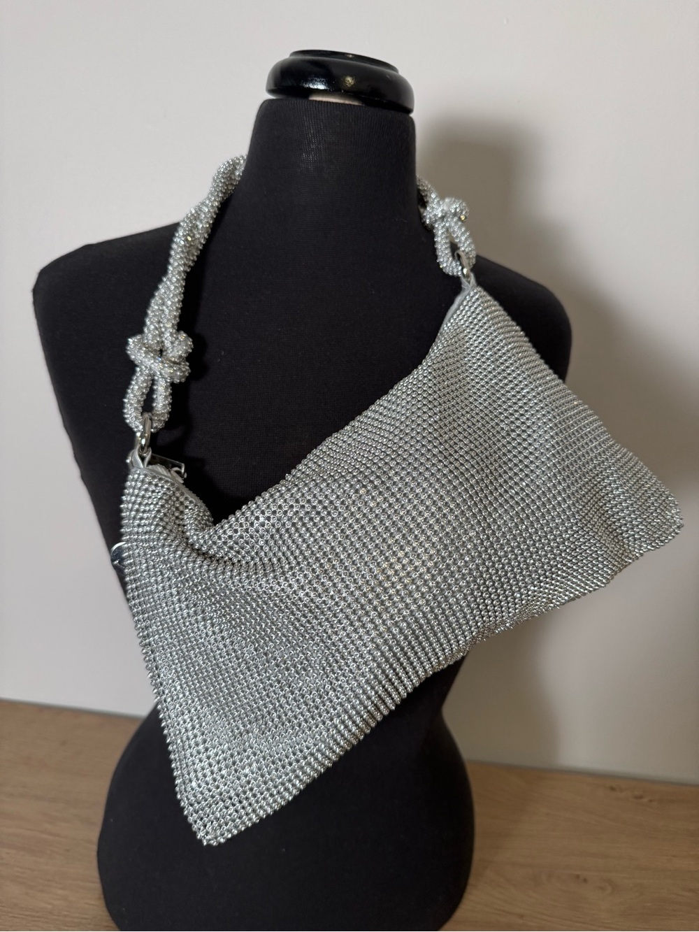 Aldo Silver Mesh Knotted-Handle Shoulder Bag